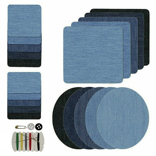 20pcs Iron-on Jean Patches Denim Fabric Patches No-Sew Mending Cloth Knee Pant Patches 4 Sizes for Jeans and Clothing Repair - 1