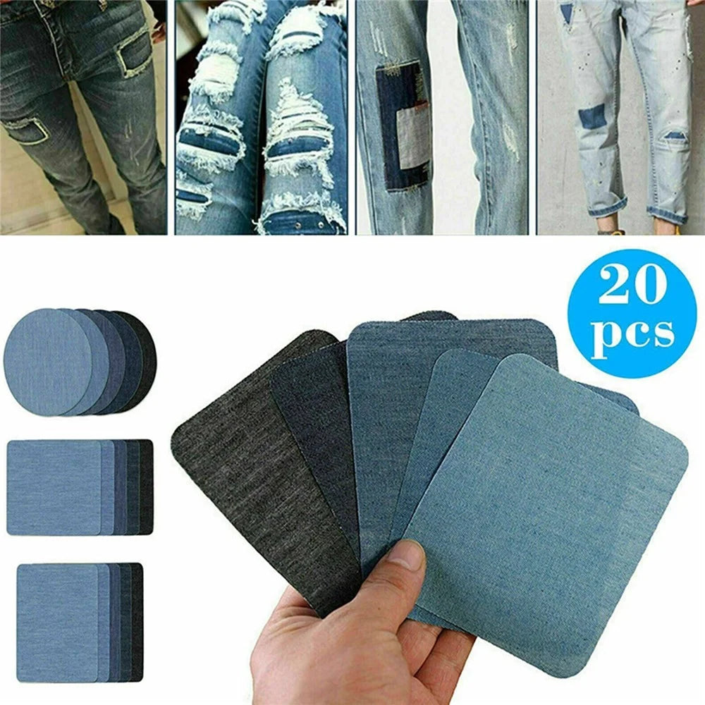 20pcs Iron-on Jean Patches Denim Fabric Patches No-Sew Mending Cloth Knee Pant Patches 4 Sizes for Jeans and Clothing Repair - 5