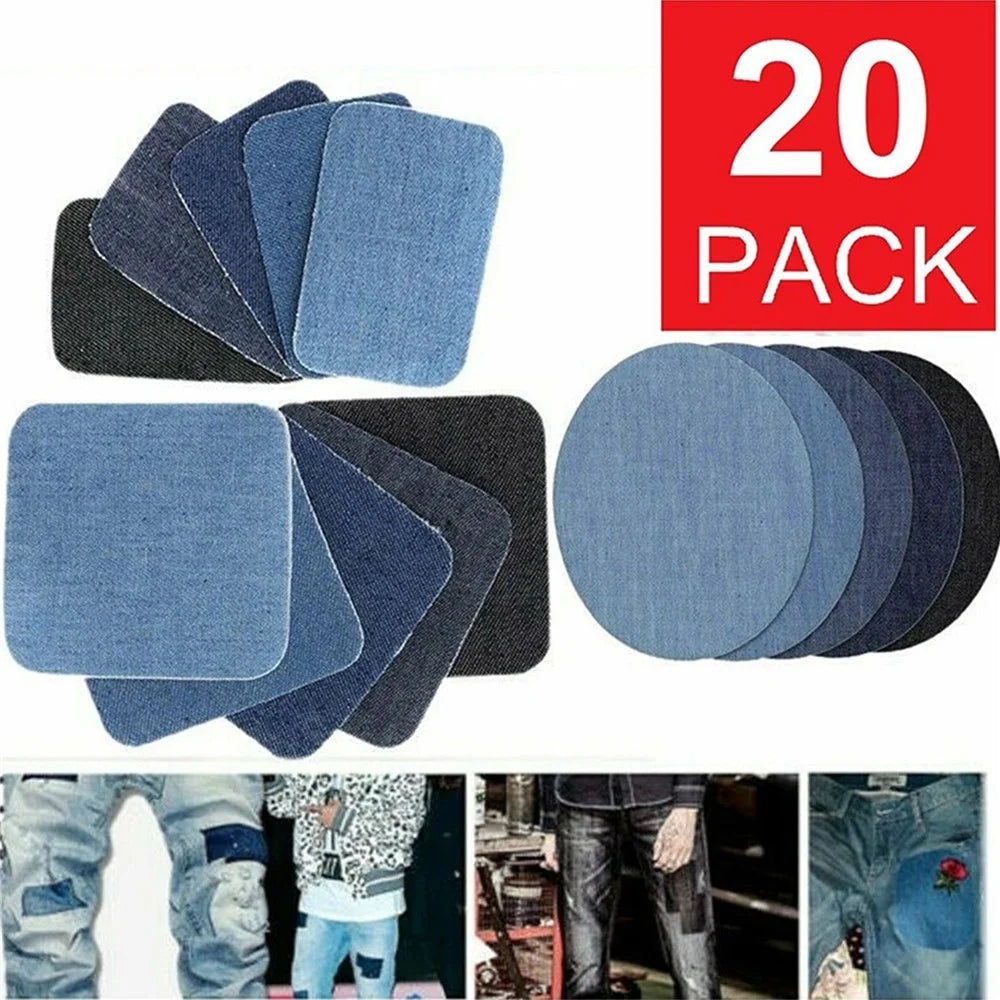 20pcs Iron-on Jean Patches Denim Fabric Patches No-Sew Mending Cloth Knee Pant Patches 4 Sizes for Jeans and Clothing Repair - 7