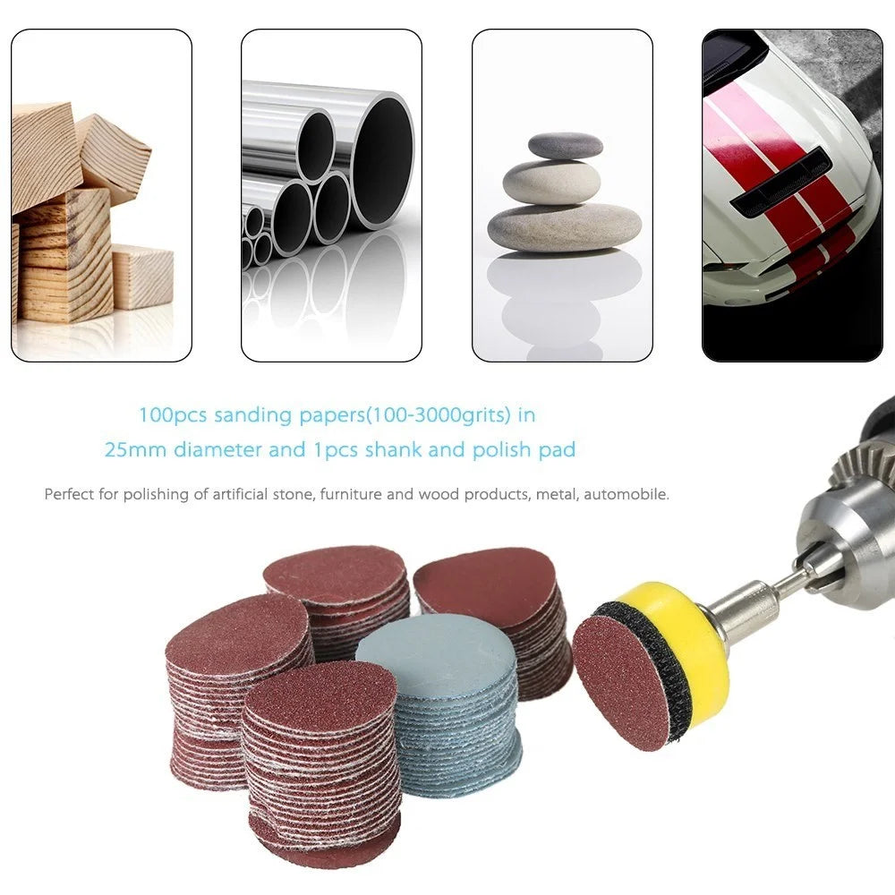 100Pcs 25mm 1 inch Sander Disc Sanding Disk for DIY grinding and polishing 100-3000 Grit Paper with 1 inch Abrasive Polish Pad Plate + 1/8 inch Shank Rotary Tool - 4