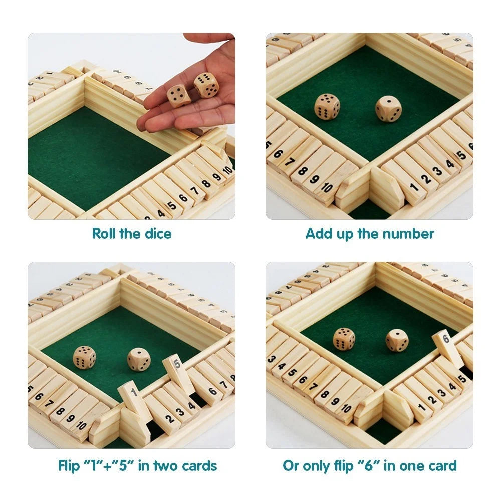 Shut The Box Dice Game 2-4 Players Classic Wooden Board Game for Kids and Adults Education Math Learning Toy - Green - 5