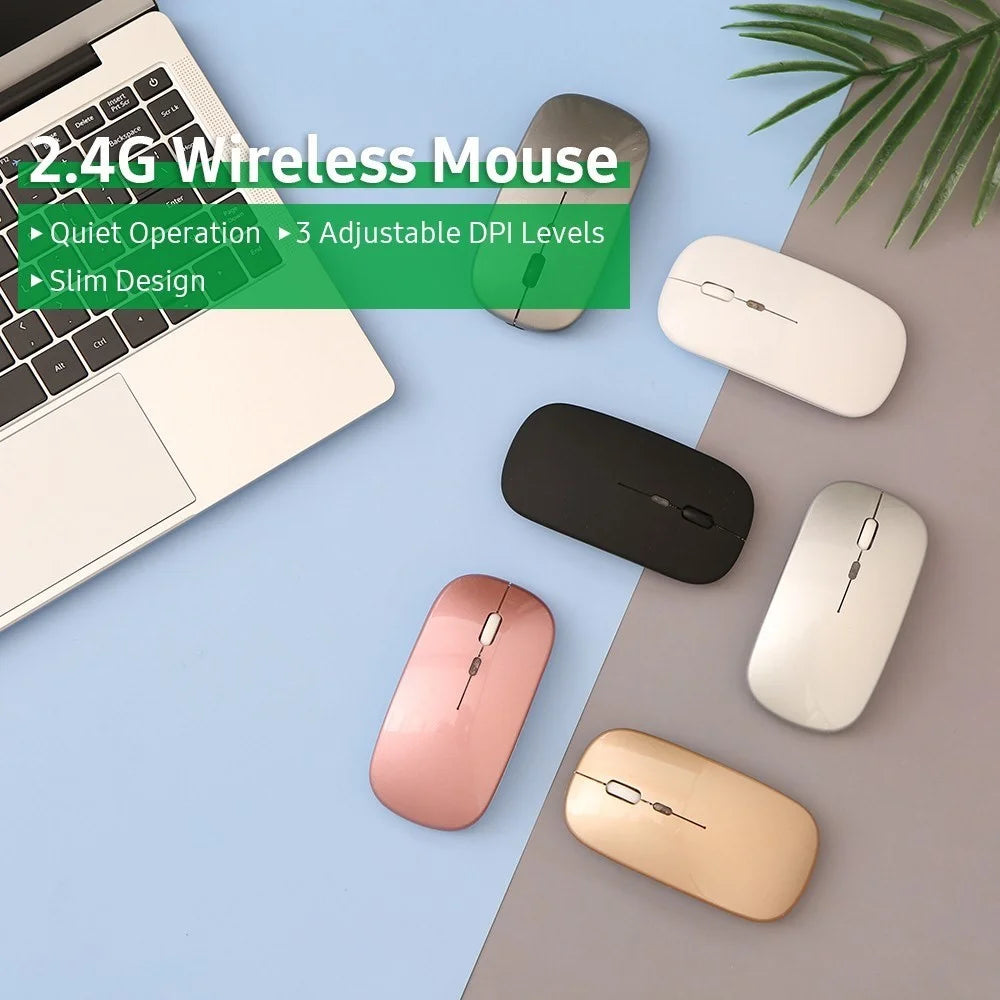 Wireless Slim Mouse Less Noise Adjustable Rechargeable Mouse for Laptop Computer - Black - 2