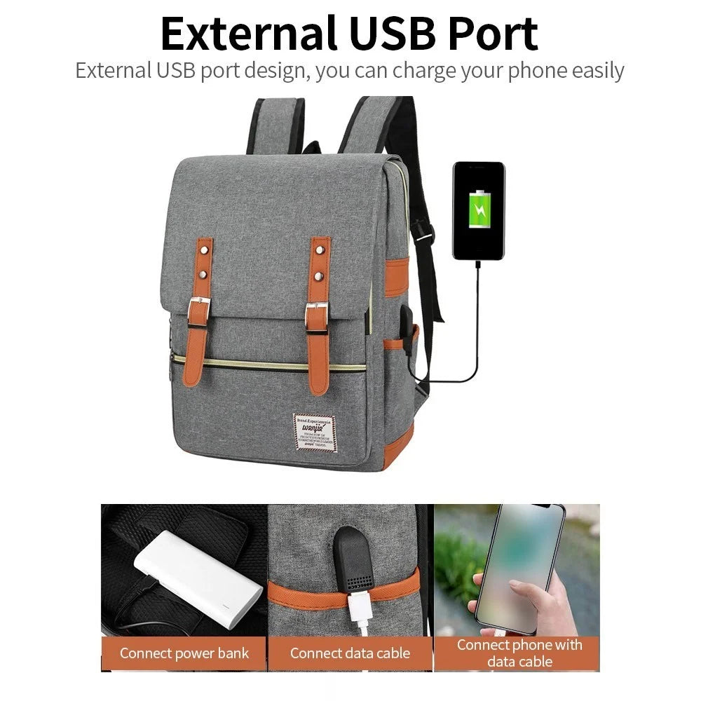 Large Capacity Nylon Laptop Backpack USB Port Design Travel Business Knapsack with Small + Middle Bag - Dark Blue - 4