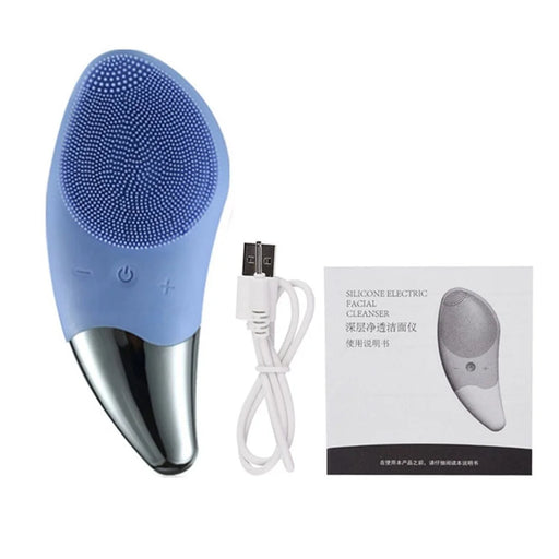 Facial Cleansing Brush Silicone Beauty Massager Electric 5 Speed Sonic Vibrating Scrubber for Deep Cleanser with IPX7 Waterproof - Blue - 1