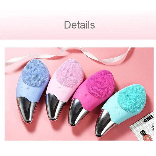 Facial Cleansing Brush Silicone Beauty Massager Electric 5 Speed Sonic Vibrating Scrubber for Deep Cleanser with IPX7 Waterproof - Blue - 2