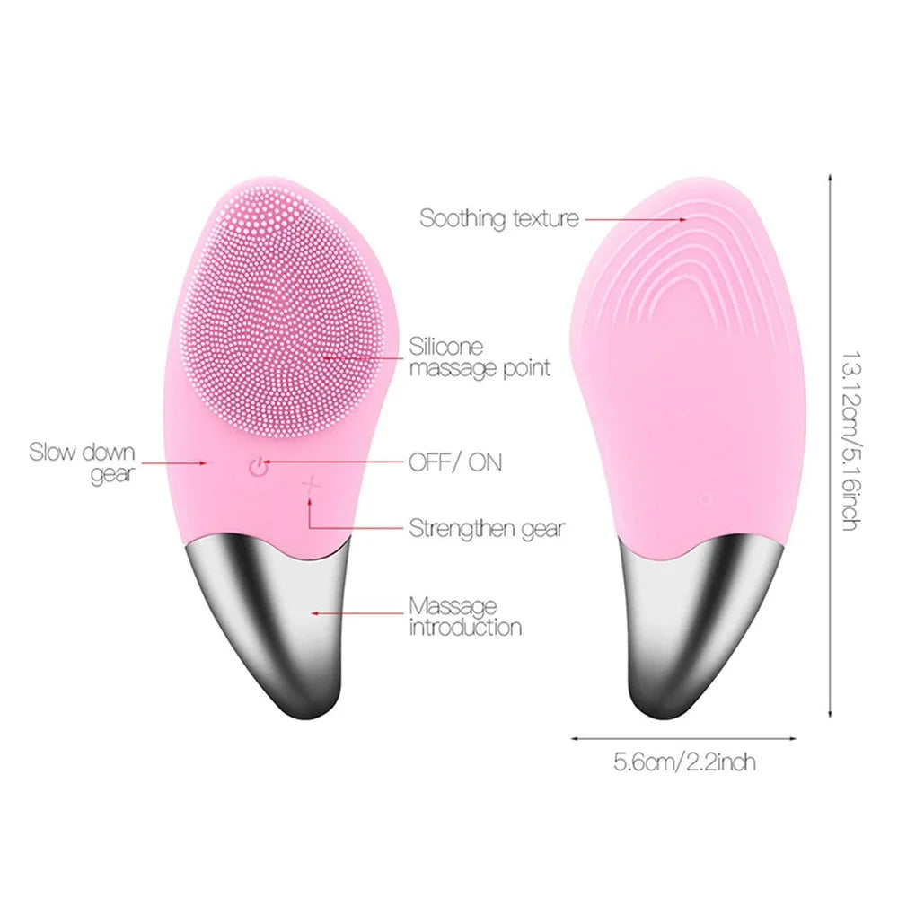 Facial Cleansing Brush Silicone Beauty Massager Electric 5 Speed Sonic Vibrating Scrubber for Deep Cleanser with IPX7 Waterproof - Blue - 3