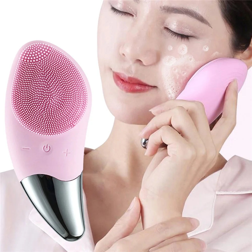 Facial Cleansing Brush Silicone Beauty Massager Electric 5 Speed Sonic Vibrating Scrubber for Deep Cleanser with IPX7 Waterproof - Blue - 4