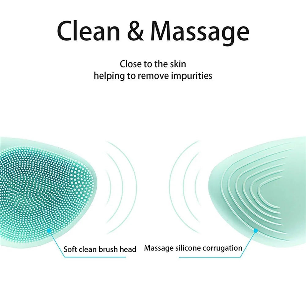 Facial Cleansing Brush Silicone Beauty Massager Electric 5 Speed Sonic Vibrating Scrubber for Deep Cleanser with IPX7 Waterproof - Blue - 5
