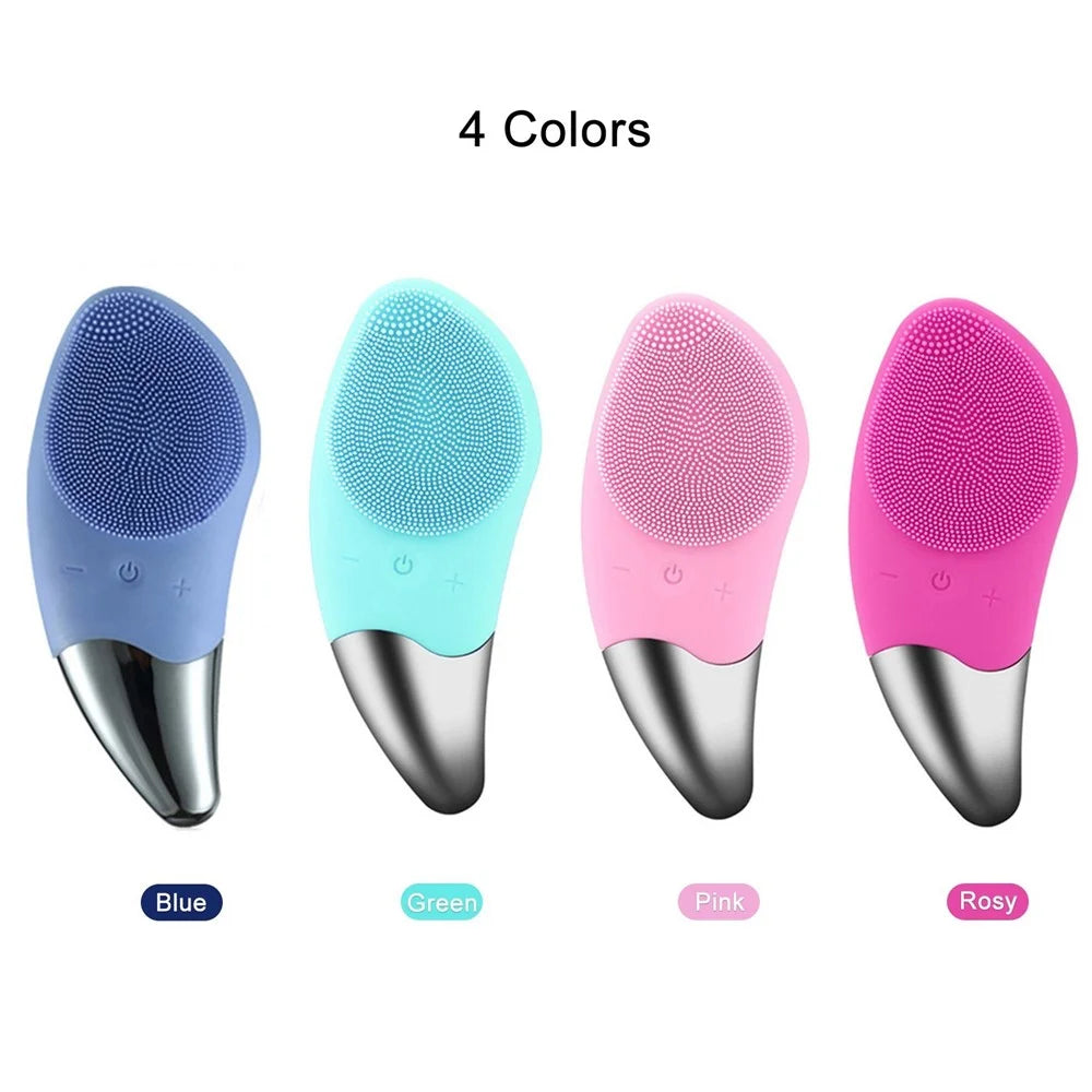 Facial Cleansing Brush Silicone Beauty Massager Electric 5 Speed Sonic Vibrating Scrubber for Deep Cleanser with IPX7 Waterproof - Blue - 6