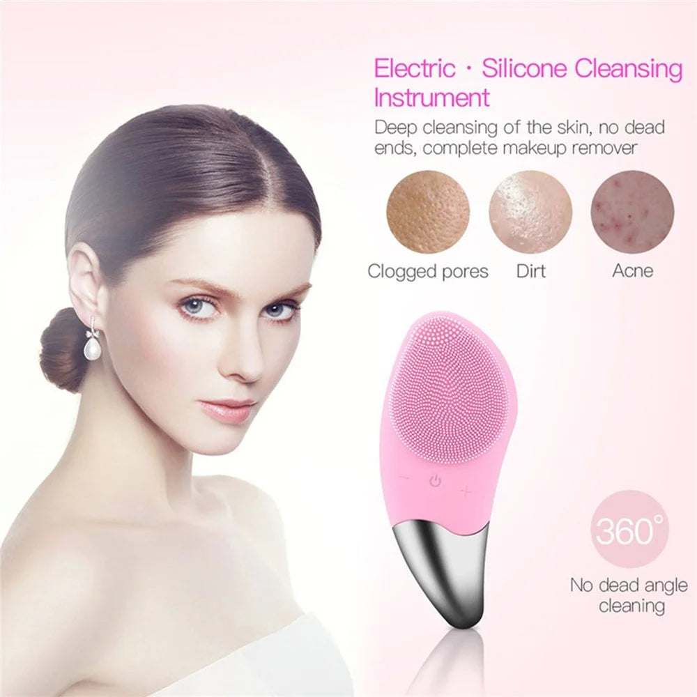 Facial Cleansing Brush Silicone Beauty Massager Electric 5 Speed Sonic Vibrating Scrubber for Deep Cleanser with IPX7 Waterproof - Blue - 7