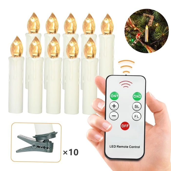 Realistic Warm White LED Flameless Candles with Remote Control for Party Decoration - 10 PCS / Ivory - 1