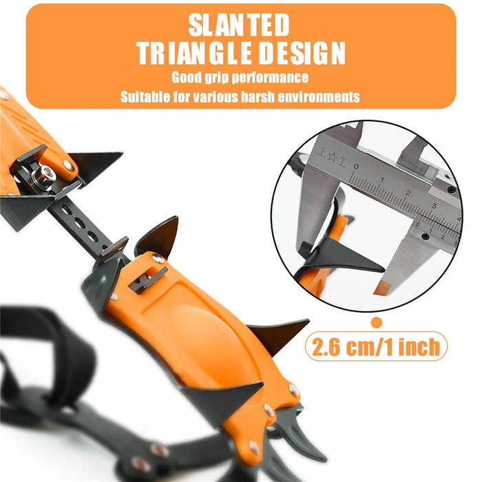 1 Pair 10-Teeth Claws Crampon Winter Snow Spikes Ski Ice Shoe-Covers Steel Grippers Cleats for Climbing Hiking -  Orange - 3