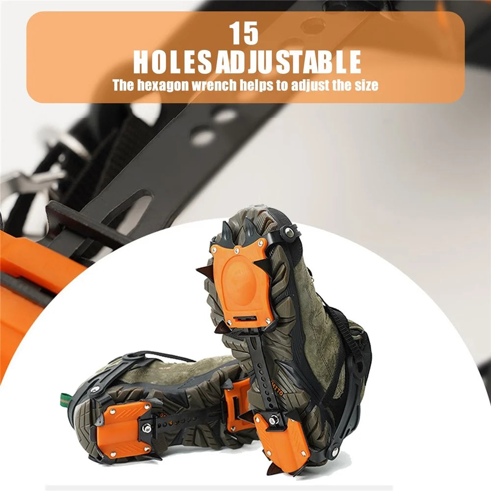 1 Pair 10-Teeth Claws Crampon Winter Snow Spikes Ski Ice Shoe-Covers Steel Grippers Cleats for Climbing Hiking -  Orange - 4