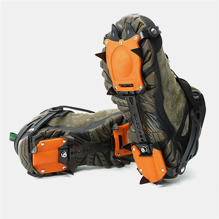 1 Pair 10-Teeth Claws Crampon Winter Snow Spikes Ski Ice Shoe-Covers Steel Grippers Cleats for Climbing Hiking -  Orange - 7