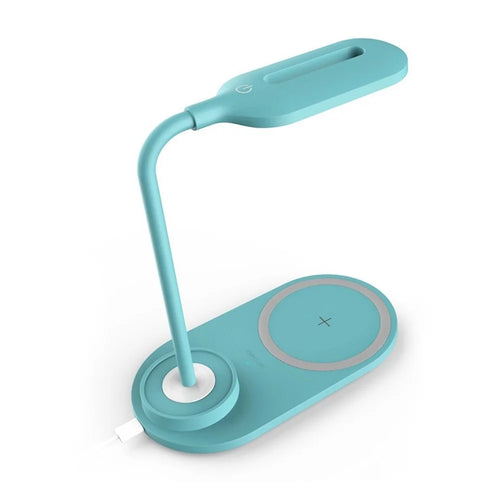 LEDs Desk Lamp with Wirelessly Charge Touching Control 3 Color Temperatures Eye-caring Table Lamp 360-degree Flexible Lighting Angle USB Powered - Blue - 1