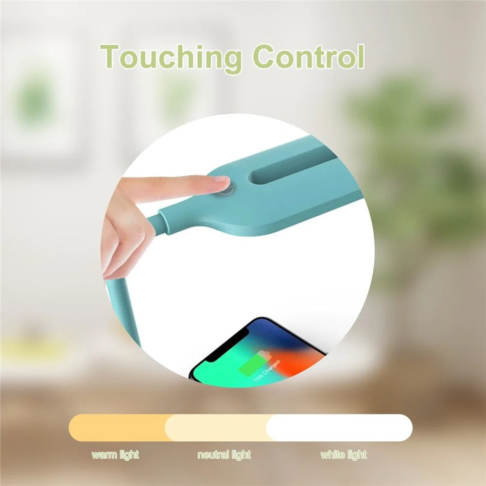 LEDs Desk Lamp with Wirelessly Charge Touching Control 3 Color Temperatures Eye-caring Table Lamp 360-degree Flexible Lighting Angle USB Powered - Blue - 2