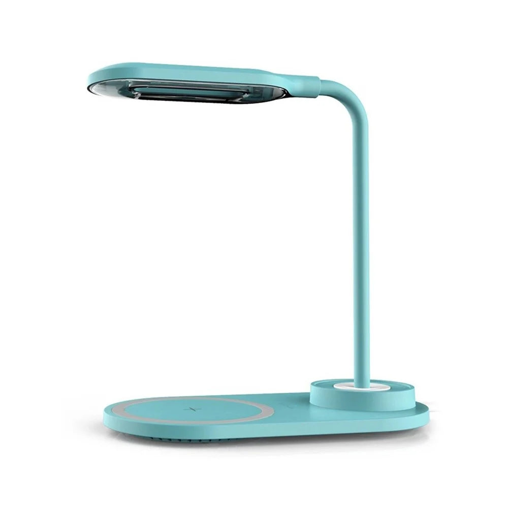 LEDs Desk Lamp with Wirelessly Charge Touching Control 3 Color Temperatures Eye-caring Table Lamp 360-degree Flexible Lighting Angle USB Powered - Blue - 4