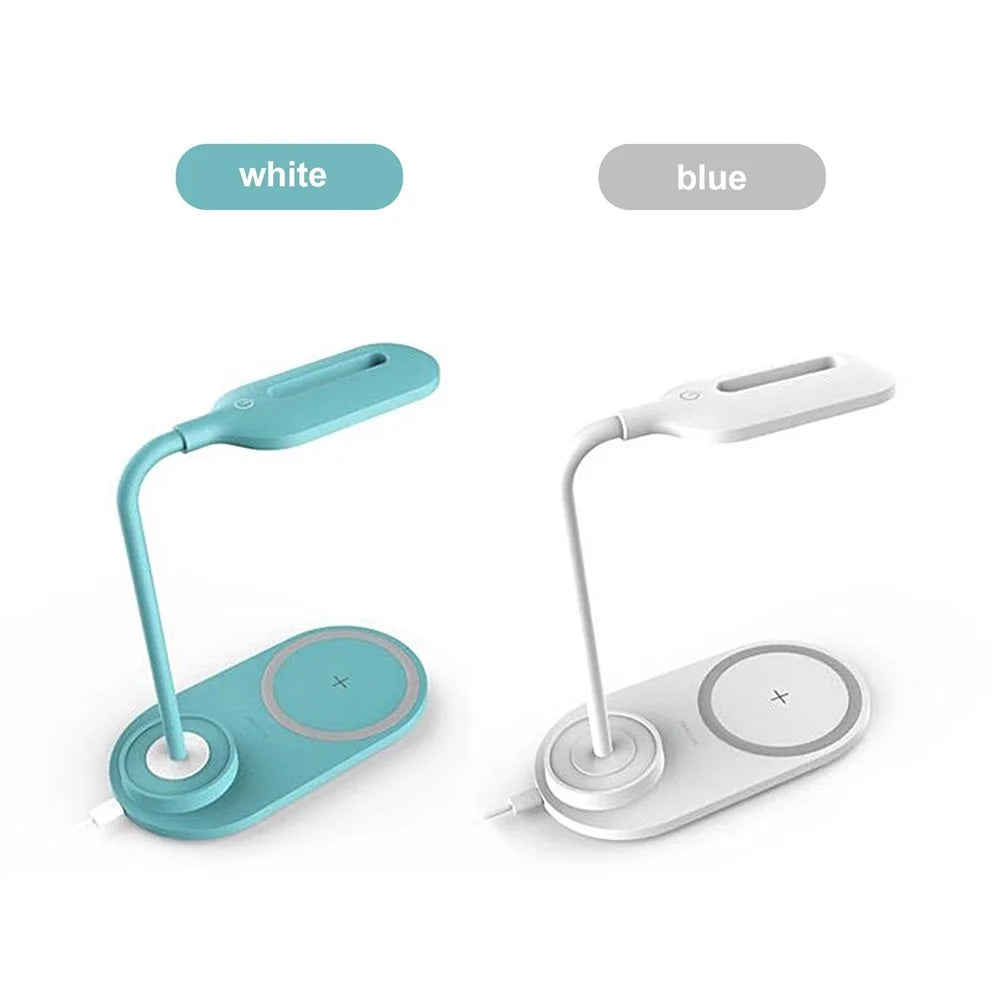 LEDs Desk Lamp with Wirelessly Charge Touching Control 3 Color Temperatures Eye-caring Table Lamp 360-degree Flexible Lighting Angle USB Powered - Blue - 7