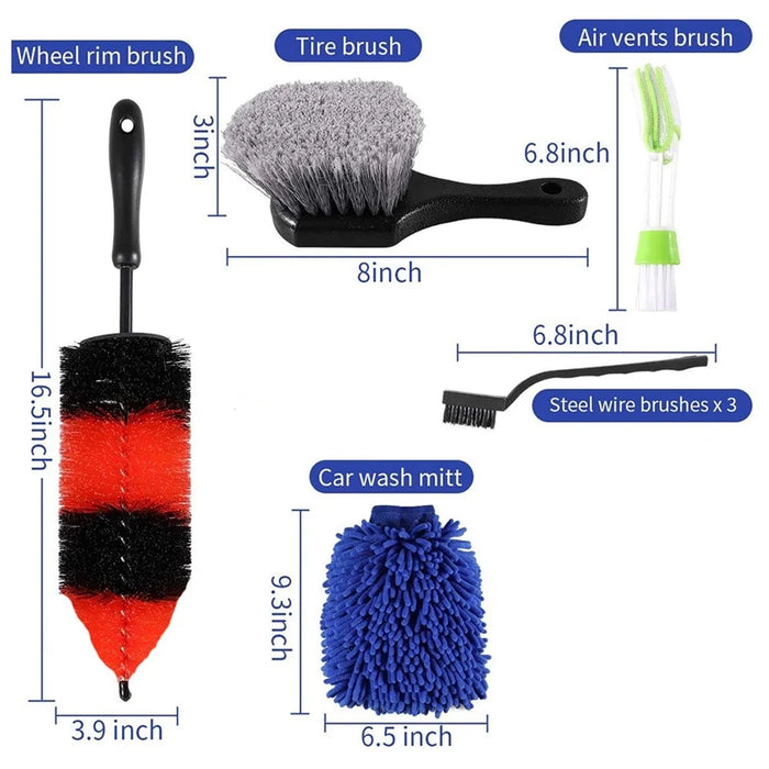 13Pcs Car Wheel Brush Set Car Wheel Cleaning Brush Kit Including 5 Detailing Brushes/3 Steel Wire Brushes/Wheel Rim Brush/Air Vents Brush/Tire Brush/Car Wash Mitt/Towel - 2