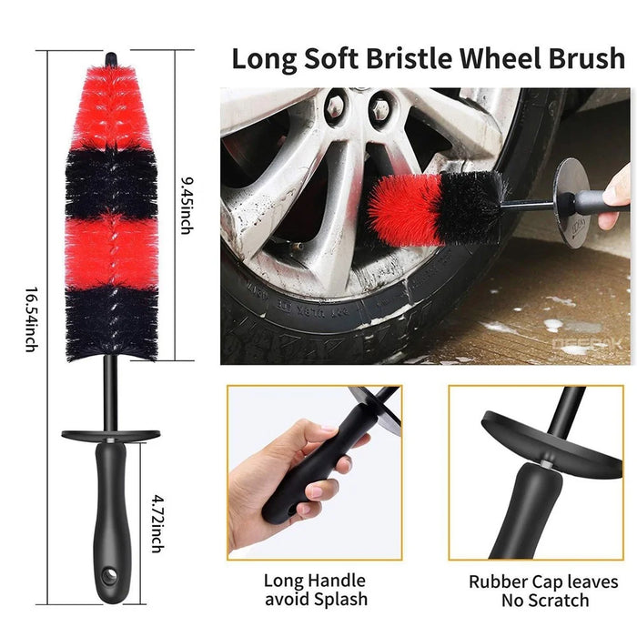 13Pcs Car Wheel Brush Set Car Wheel Cleaning Brush Kit Including 5 Detailing Brushes/3 Steel Wire Brushes/Wheel Rim Brush/Air Vents Brush/Tire Brush/Car Wash Mitt/Towel - 4