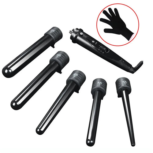 5-in-1 Hair Curler Ceramic Curling Iron Wand Set With 5Pcs Interchangeable Ceramic Barrel and Heat Protective Glove - US Plug - 1