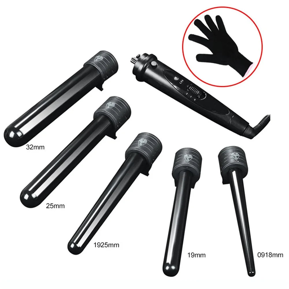 5-in-1 Hair Curler Ceramic Curling Iron Wand Set With 5Pcs Interchangeable Ceramic Barrel and Heat Protective Glove - US Plug - 2