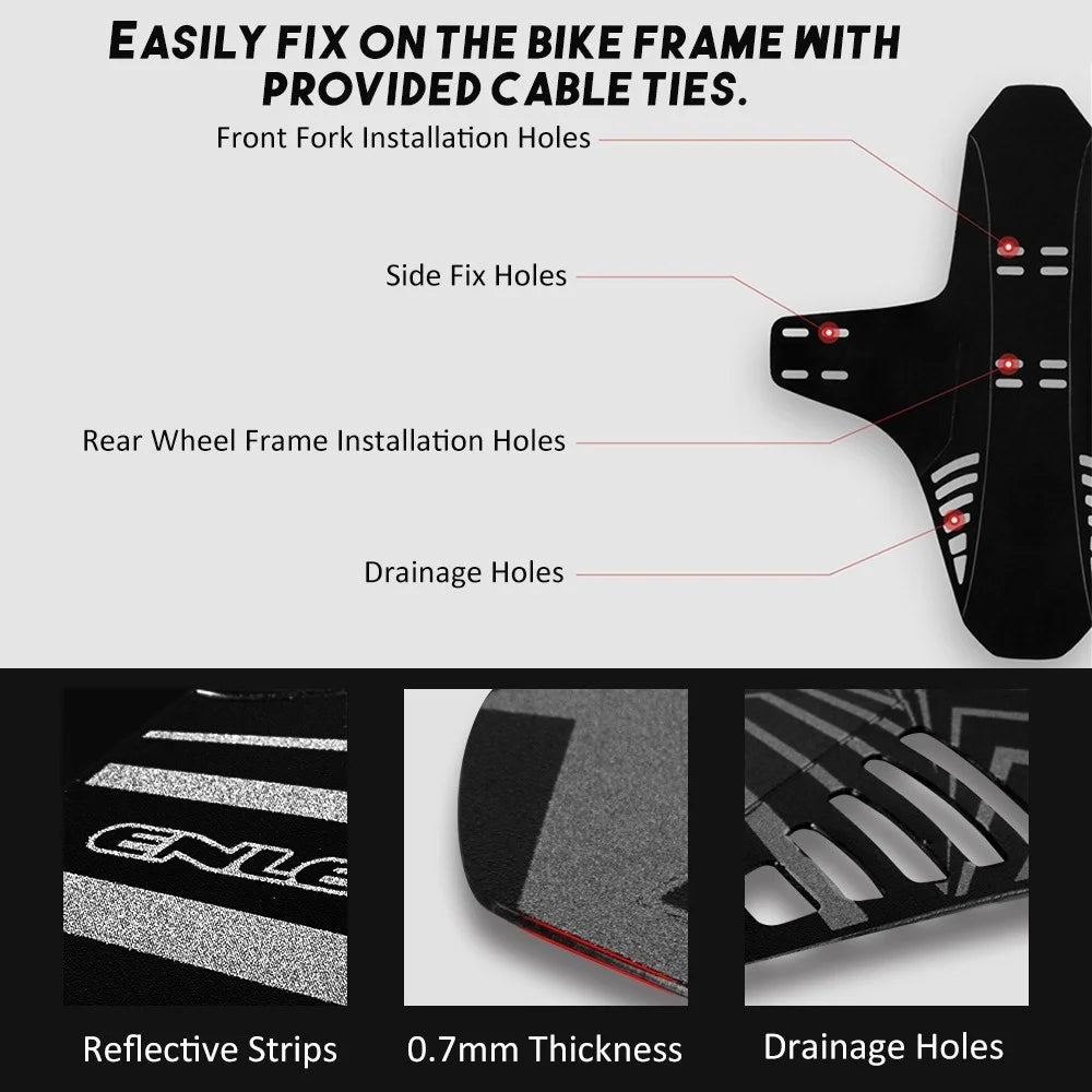 ENLEE MTB Bicycle Front Rear Mudguard with Drainage Holes Reflective Bike Front Rear Fender Mountain Bicycle Accessories Fits 26'' 27.5'' 29'' - 4