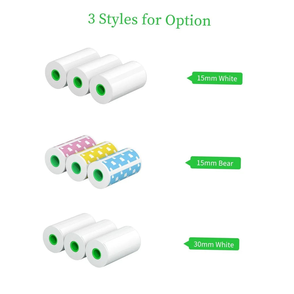 PERIPAGE 3Pcs/Set 15mm Waterproof Oil-proof Label Thermal Paper Self-Adhesive Sticker Printable Paper Roll Label Paper Clear Printing for PeriPage A6/A9/A9s/A9 Pro/A9 Max/A9s Max - White/15mm - 3