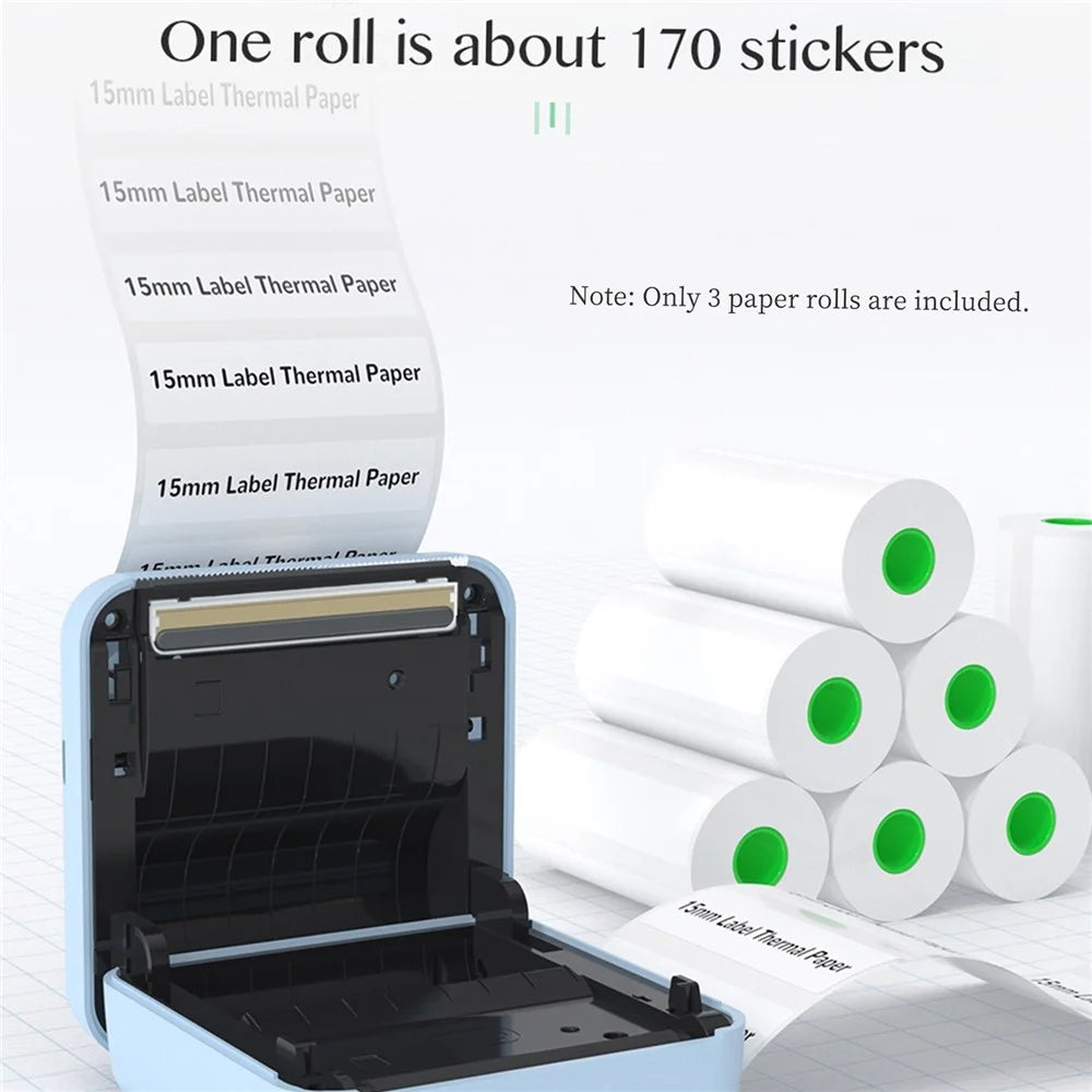 PERIPAGE 3Pcs/Set 15mm Waterproof Oil-proof Label Thermal Paper Self-Adhesive Sticker Printable Paper Roll Label Paper Clear Printing for PeriPage A6/A9/A9s/A9 Pro/A9 Max/A9s Max - White/15mm - 7