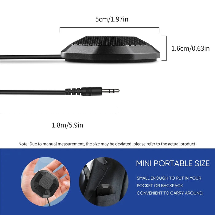 Portable Conference Microphone 360° Omnidirectional Condenser Computer PC Small Microphone with Touch Mute for PC Laptop Video Conference Chatting Gaming Recording Online Class Skype - 3.5mm Interface - 2