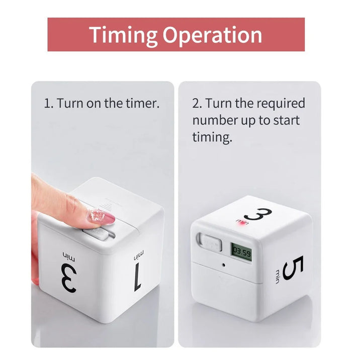 Portable Cube Timer Digital Display Timer Countdown Alarm 1-3-5-10 Minutes Flip Timing Time Management for Study Sports Cooking Gaming Office - White/Style 1 - 2