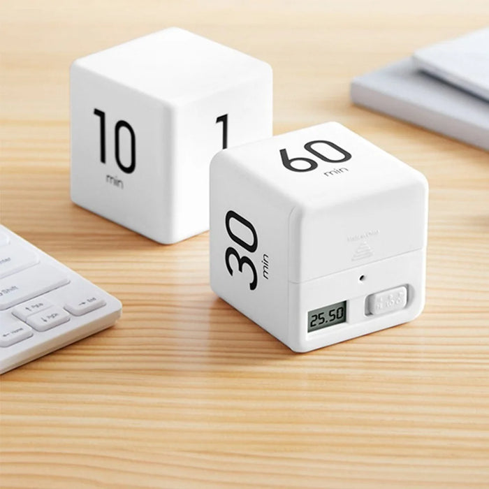 Portable Cube Timer Digital Display Timer Countdown Alarm 1-3-5-10 Minutes Flip Timing Time Management for Study Sports Cooking Gaming Office - White/Style 1 - 3