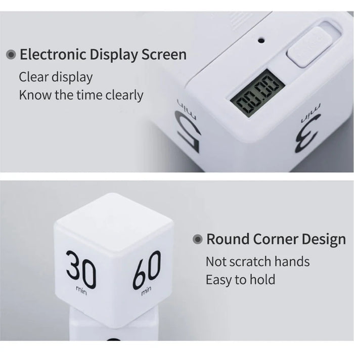 Portable Cube Timer Digital Display Timer Countdown Alarm 1-3-5-10 Minutes Flip Timing Time Management for Study Sports Cooking Gaming Office - White/Style 1 - 6