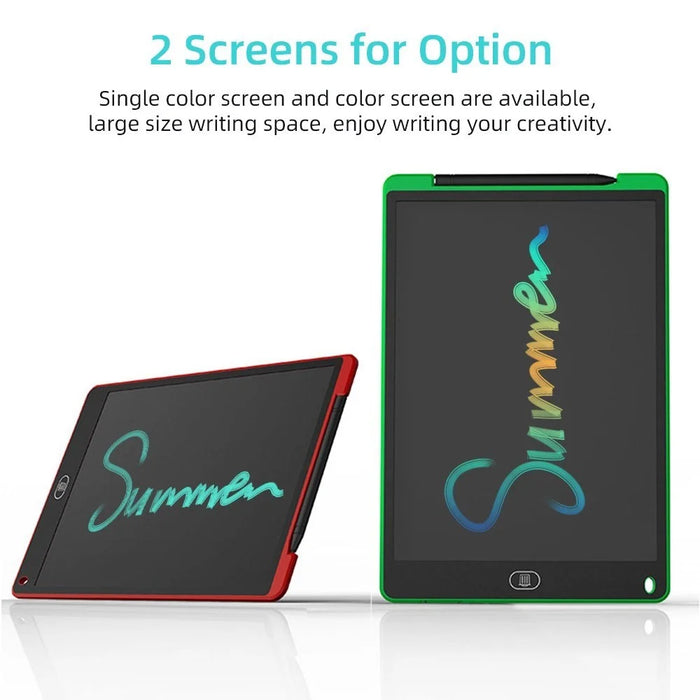 LCD Writing Tablet 12-inch Erasable Drawing Tablet Portable Drawing Pad One-Click Erase with Lock Button for Kids Learning Gift Creative Toy - Black / Single Color Screen - 2