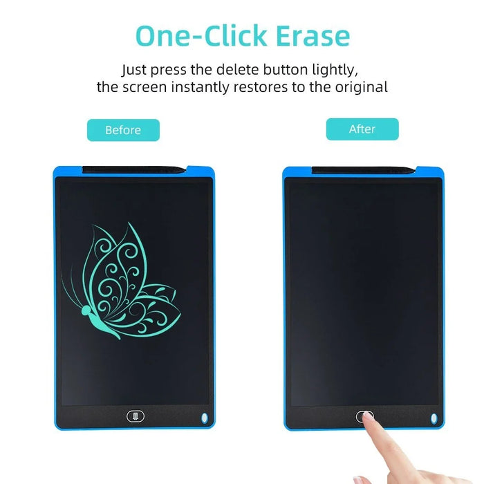 LCD Writing Tablet 12-inch Erasable Drawing Tablet Portable Drawing Pad One-Click Erase with Lock Button for Kids Learning Gift Creative Toy - Black / Single Color Screen - 5
