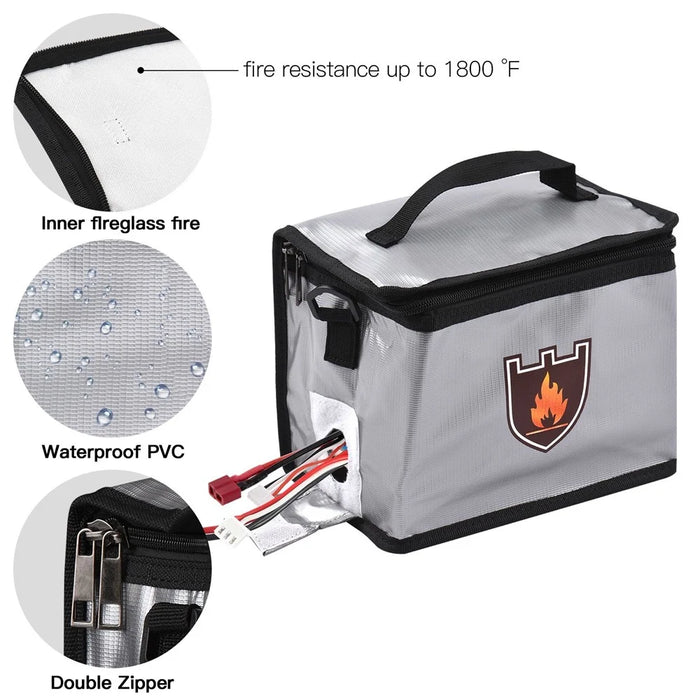 Portable Fireproof Safe Bag Explosion-Proof Protective Lipo Battery Waterproof Bag with Zippers Handle Strap for Battery Storage and Charging - 5