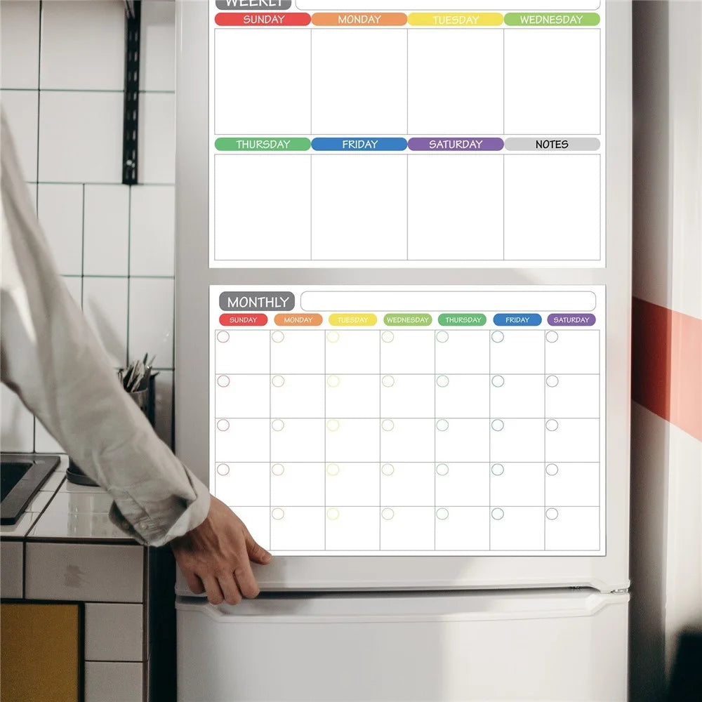 Magnetic Dry Erase Calendar Fridge Whiteboard Flexible Monthly Weekly Daily Calendar Daily Message Stickers with 5 Board Pen + 1 Eraser for Organizer Schedule Planner To-Do List Notepad Wall Set - 3