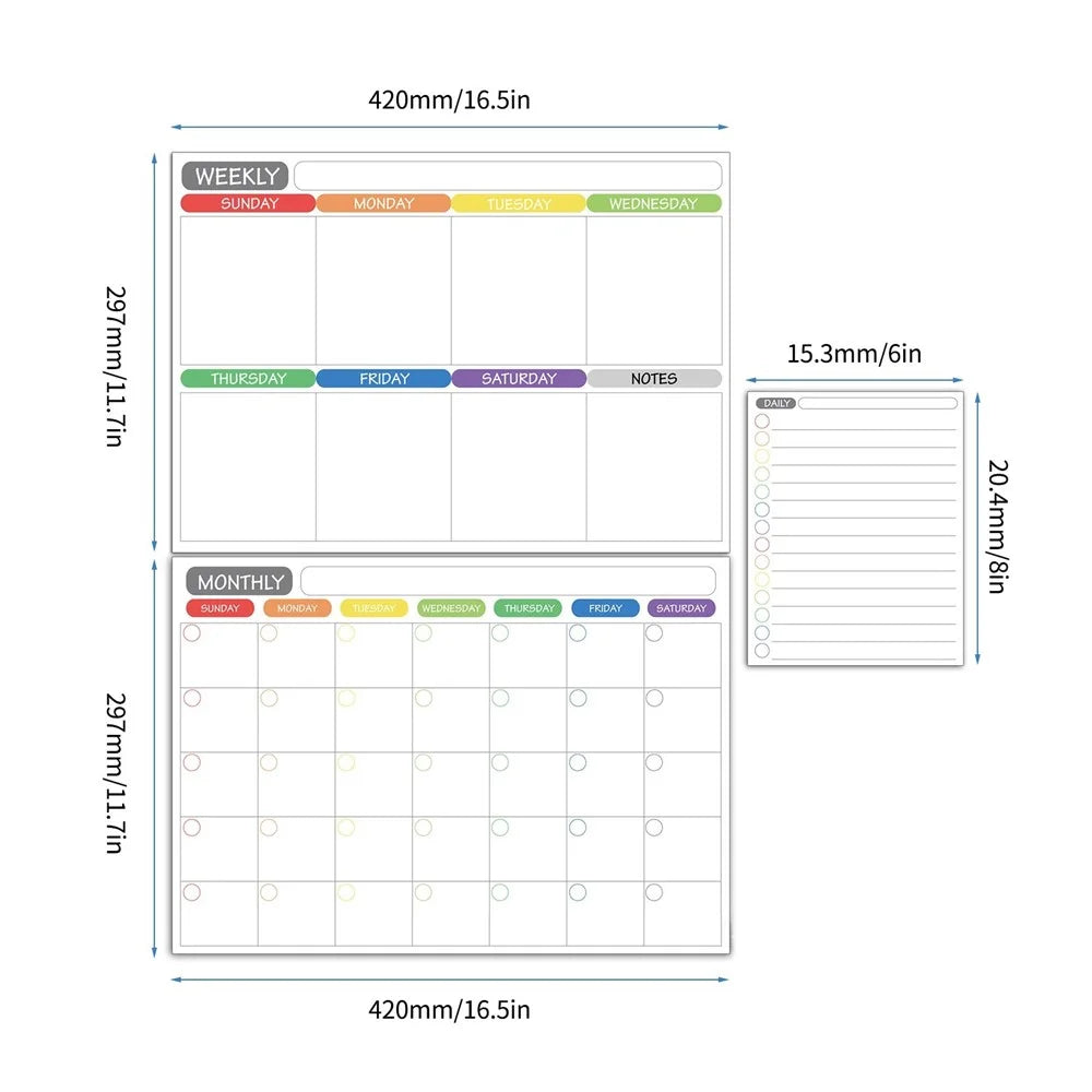 Magnetic Dry Erase Calendar Fridge Whiteboard Flexible Monthly Weekly Daily Calendar Daily Message Stickers with 5 Board Pen + 1 Eraser for Organizer Schedule Planner To-Do List Notepad Wall Set - 4