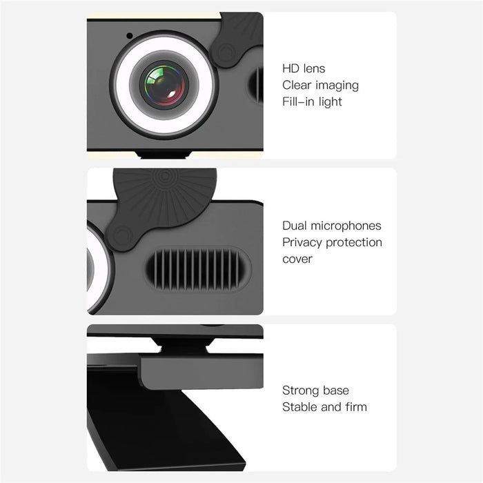 HD 120-degree Wide Angle USB Computer Webcam with Microphone with Fill-in Light Free Drive for Recording Calling Conferencing Gaming - 1080P - 4