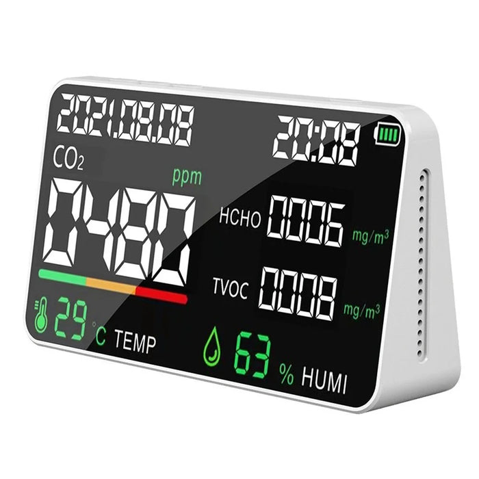 Multifunctional Household Air Quality Detector LED Display CO2 Tester with Carbon Dioxide TVOC HCHO Value Electricity Quantity Temperature Humidity Display Function - 1
