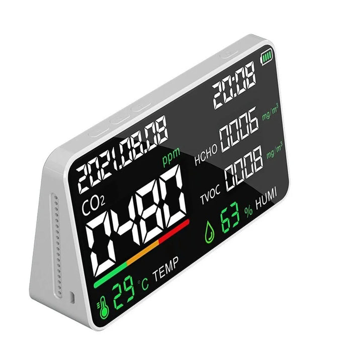 Multifunctional Household Air Quality Detector LED Display CO2 Tester with Carbon Dioxide TVOC HCHO Value Electricity Quantity Temperature Humidity Display Function - 2