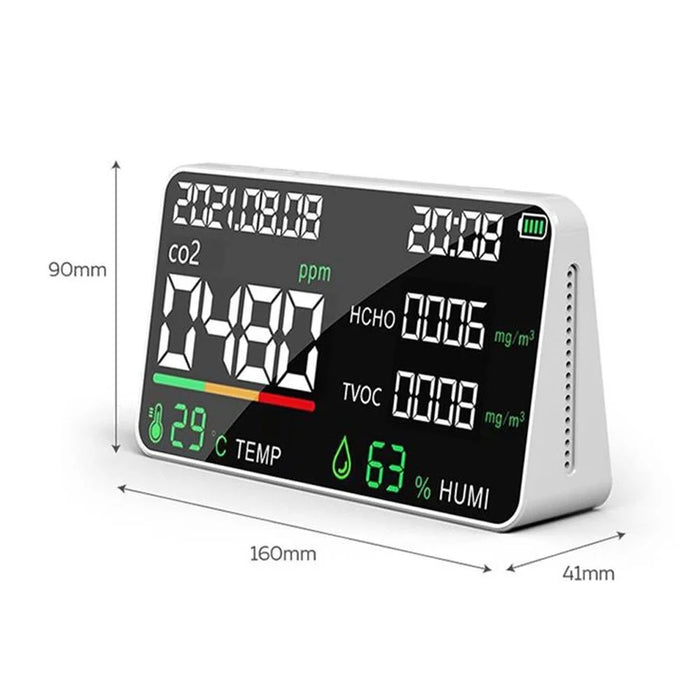 Multifunctional Household Air Quality Detector LED Display CO2 Tester with Carbon Dioxide TVOC HCHO Value Electricity Quantity Temperature Humidity Display Function - 4