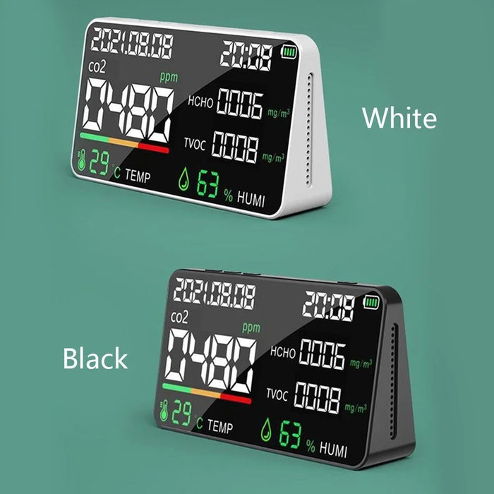 Multifunctional Household Air Quality Detector LED Display CO2 Tester with Carbon Dioxide TVOC HCHO Value Electricity Quantity Temperature Humidity Display Function - 5
