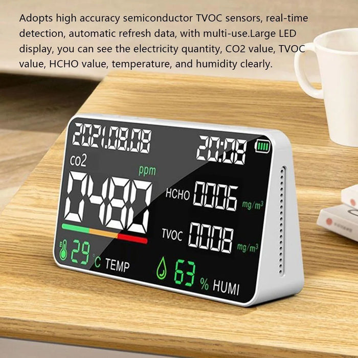 Multifunctional Household Air Quality Detector LED Display CO2 Tester with Carbon Dioxide TVOC HCHO Value Electricity Quantity Temperature Humidity Display Function - 7