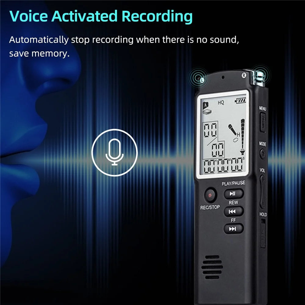 T60 32GB Noise Reduction Digital Voice Activated Voice Recorder MP3 Player 1536Kbps HD Recording Dual Condenser Microphone with WAV MP3 Player Telephone Recording for Meeting Lecture Interview Class - Black - 2