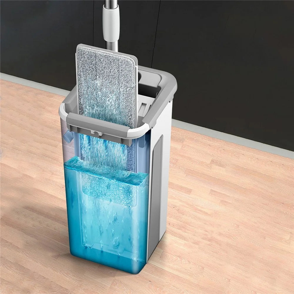 Microfiber Mop with Bucket Floor Cleaning Self-Squeeze Dry Wet Dual Use Floor Mop with Pads - 2