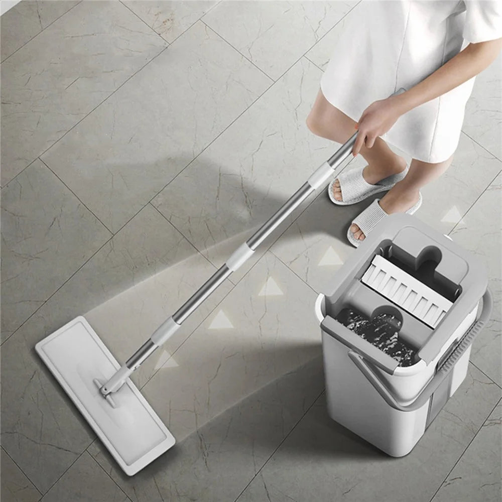Microfiber Mop with Bucket Floor Cleaning Self-Squeeze Dry Wet Dual Use Floor Mop with Pads - 6