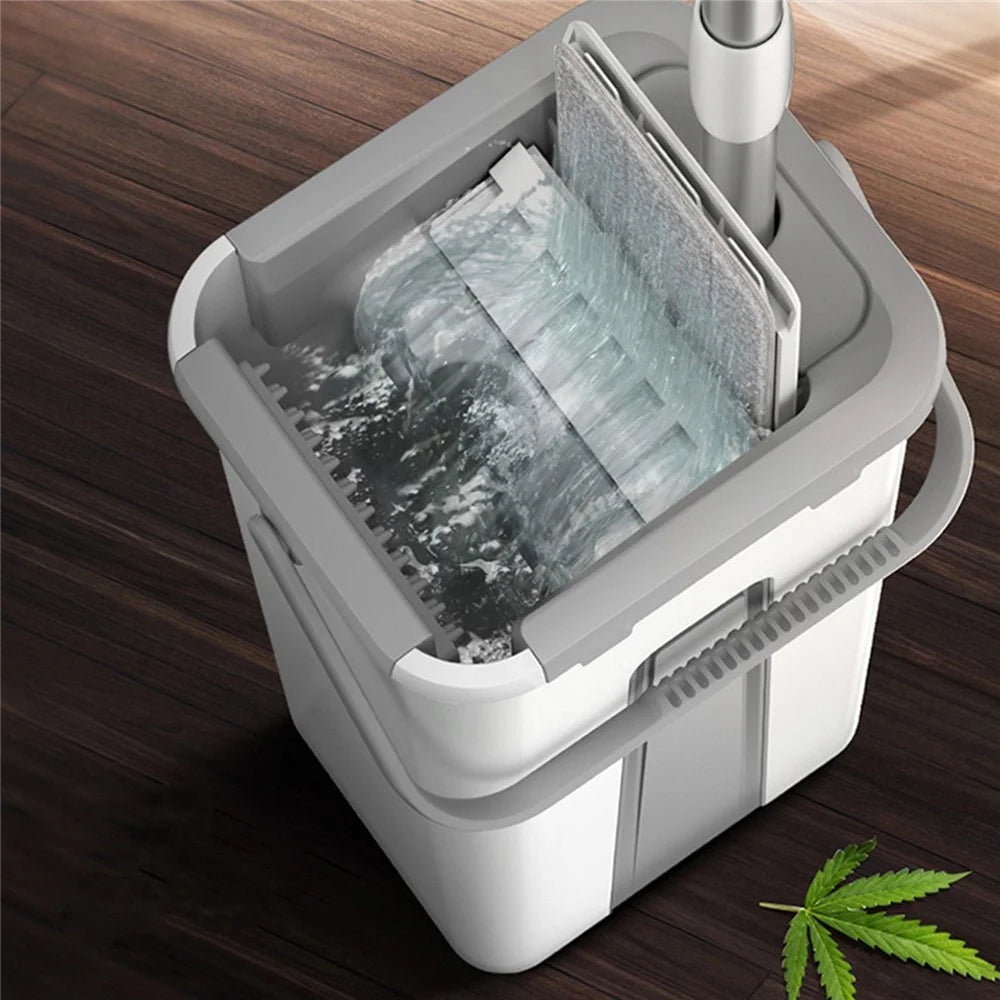 Microfiber Mop with Bucket Floor Cleaning Self-Squeeze Dry Wet Dual Use Floor Mop with Pads - 7