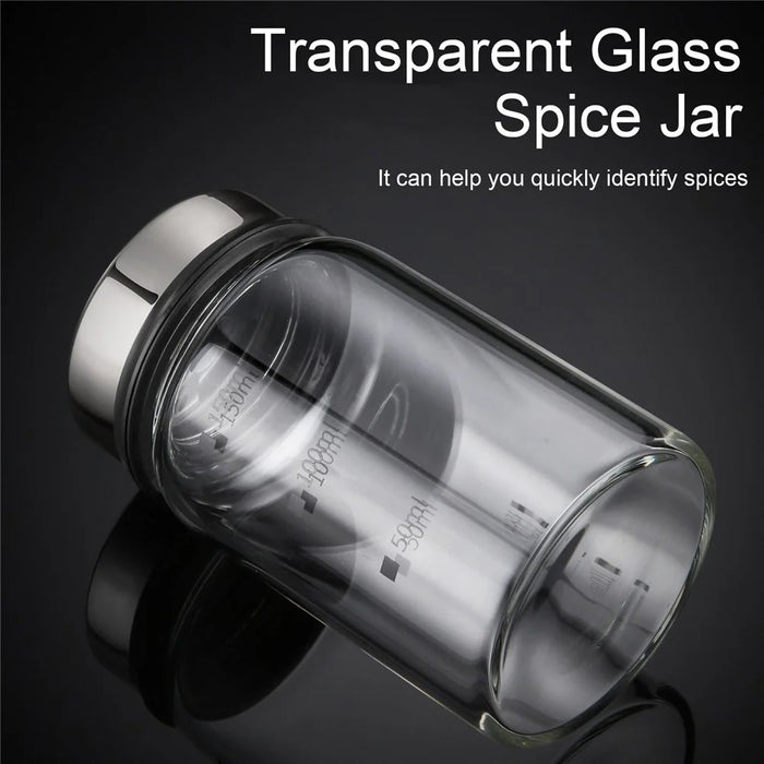 150mL Glass Spice Jar 4 Outlets Spice Storage Bottle Barbecue Salt Shaker Container with Scale (NO FDA Certificate) - 2