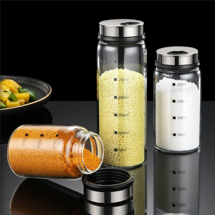 150mL Glass Spice Jar 4 Outlets Spice Storage Bottle Barbecue Salt Shaker Container with Scale (NO FDA Certificate) - 3